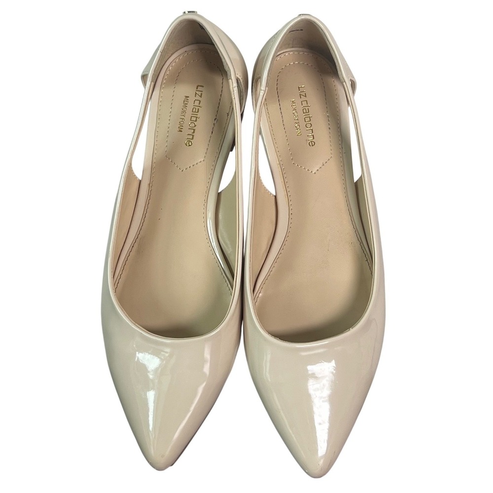 Liz Claiborne LC Cadence Cream Patent Pointed Toe Cutout Flats Womens 7.5M